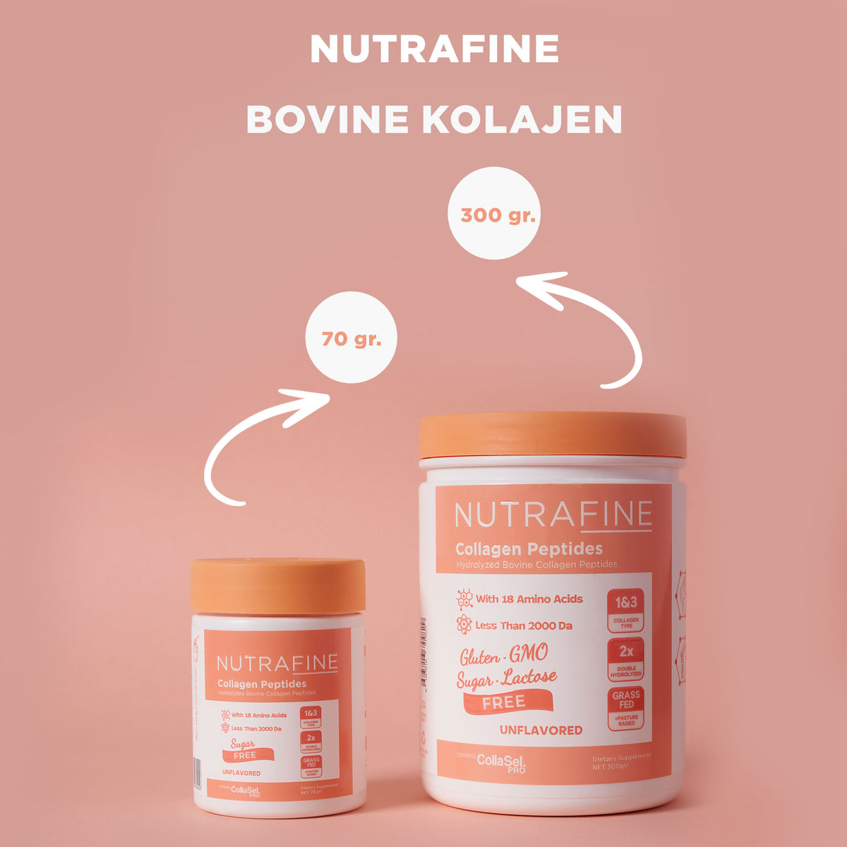 Nutrafine Collagen %100 Çift Hidrolize Tip 1 Ve Tip 3 Klinik Çalışmalı Kolajen Peptitler - 70 Gr.